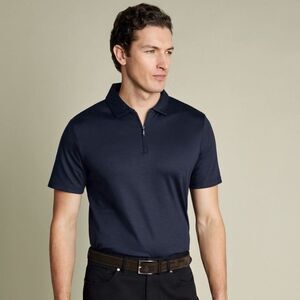 Charles Tyrwhitt Zip Neck Jersey Polo Navy